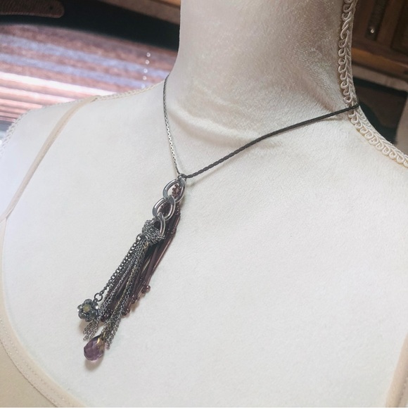 Hand crafted beaded chain fringe pendant on chain necklace - Picture 3 of 5